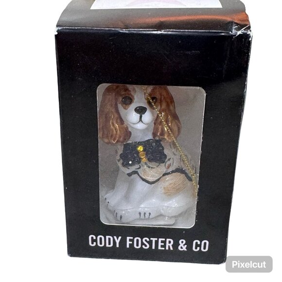Cody Foster & Co Other - Cody Foster Co Cavalier King Charles Spaniel Glass Ornament Rhinestone Bow Tie